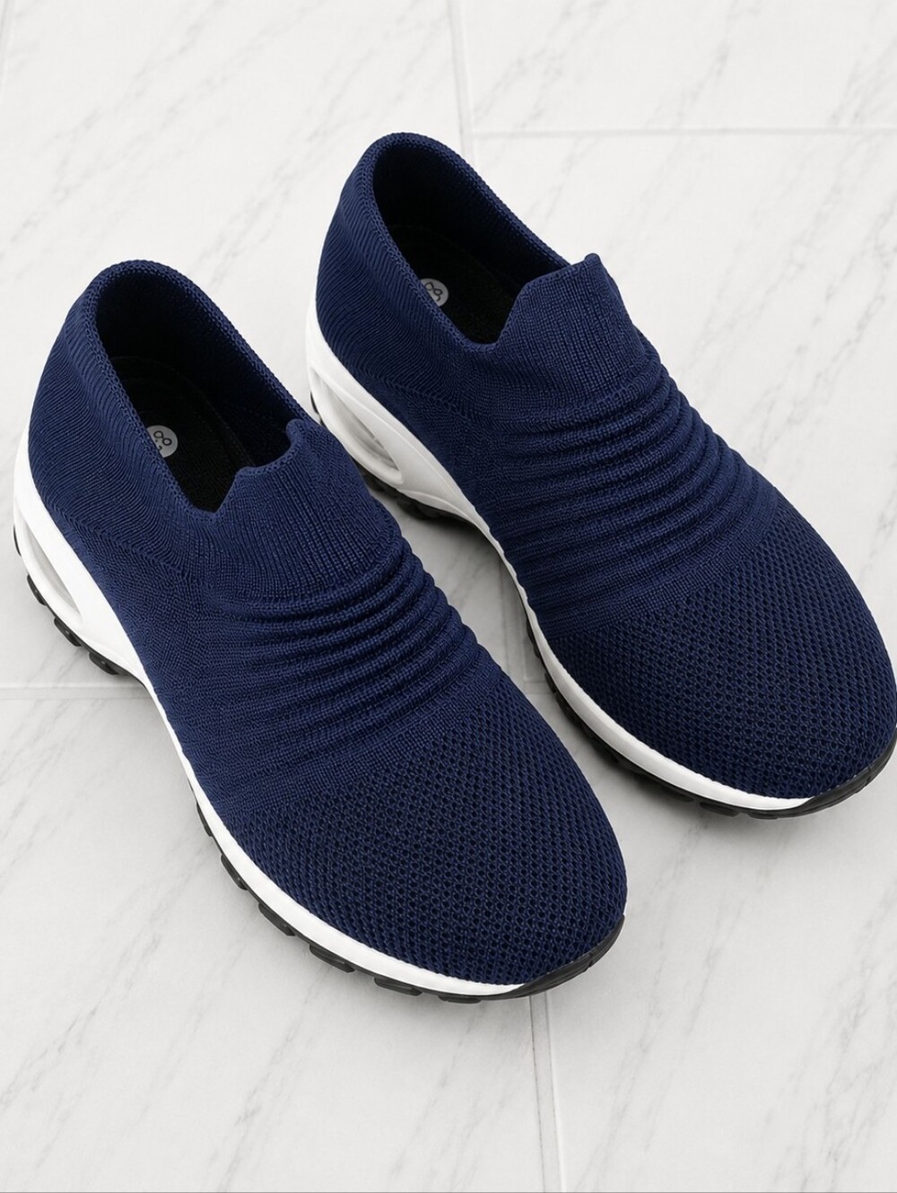 Navy Knit Slip On Sneakers Comfort Walking Sock Shoes Lightweight Size 6.5